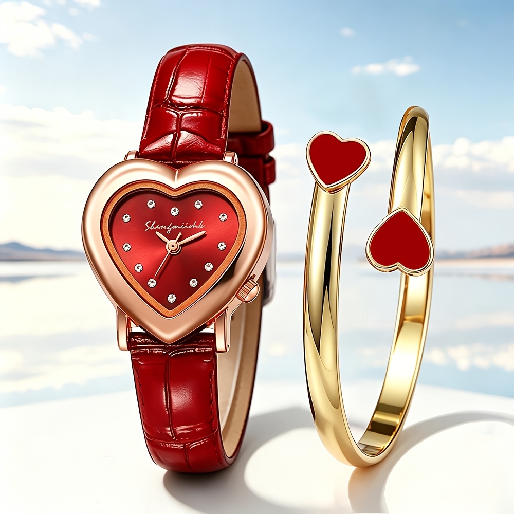 Heart-Shaped Women's Watch Set, 2pcs Gift